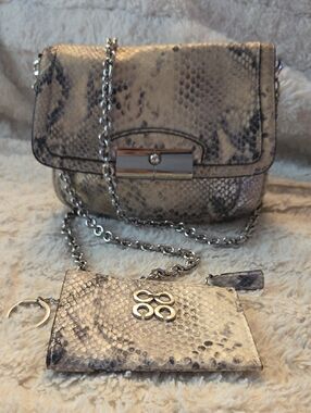 Coach Snake-Embossed Crossbody Bag in Cream and Gray w Silver Hardware & Wallet